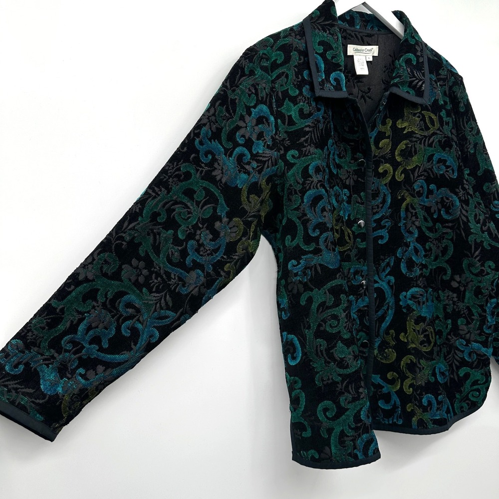 Coldwater‎ Creek Jacket Coat Size XL Reversible Brocade Embossed Forestcore Boho - Picture 5 of 15